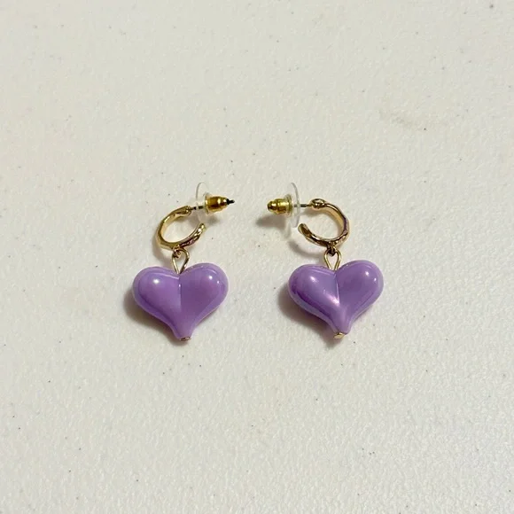 Gold and Purple Heart Earrings - Picture 7 of 7